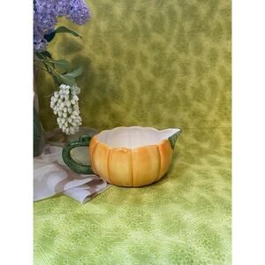 VTG Papal Ceramic Pumpkin Gravy/Tureen Fall Harvest Decor Leaf Handle & Spout